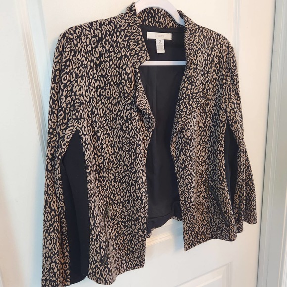 Chico's Women's Tan and Black Animal Print Jacket Blazer Chico's Size 2 - Picture 2 of 6